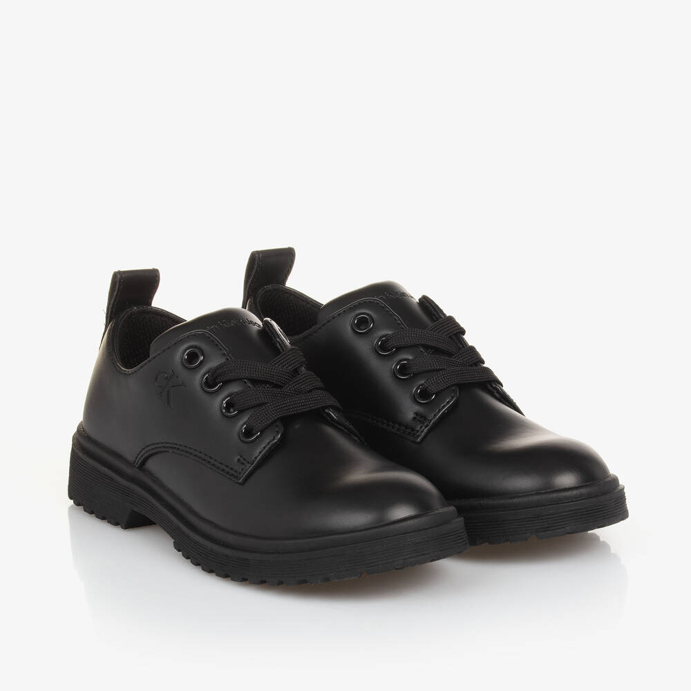 Calvin Klein - Black Faux Leather Brogue Shoes | Childrensalon