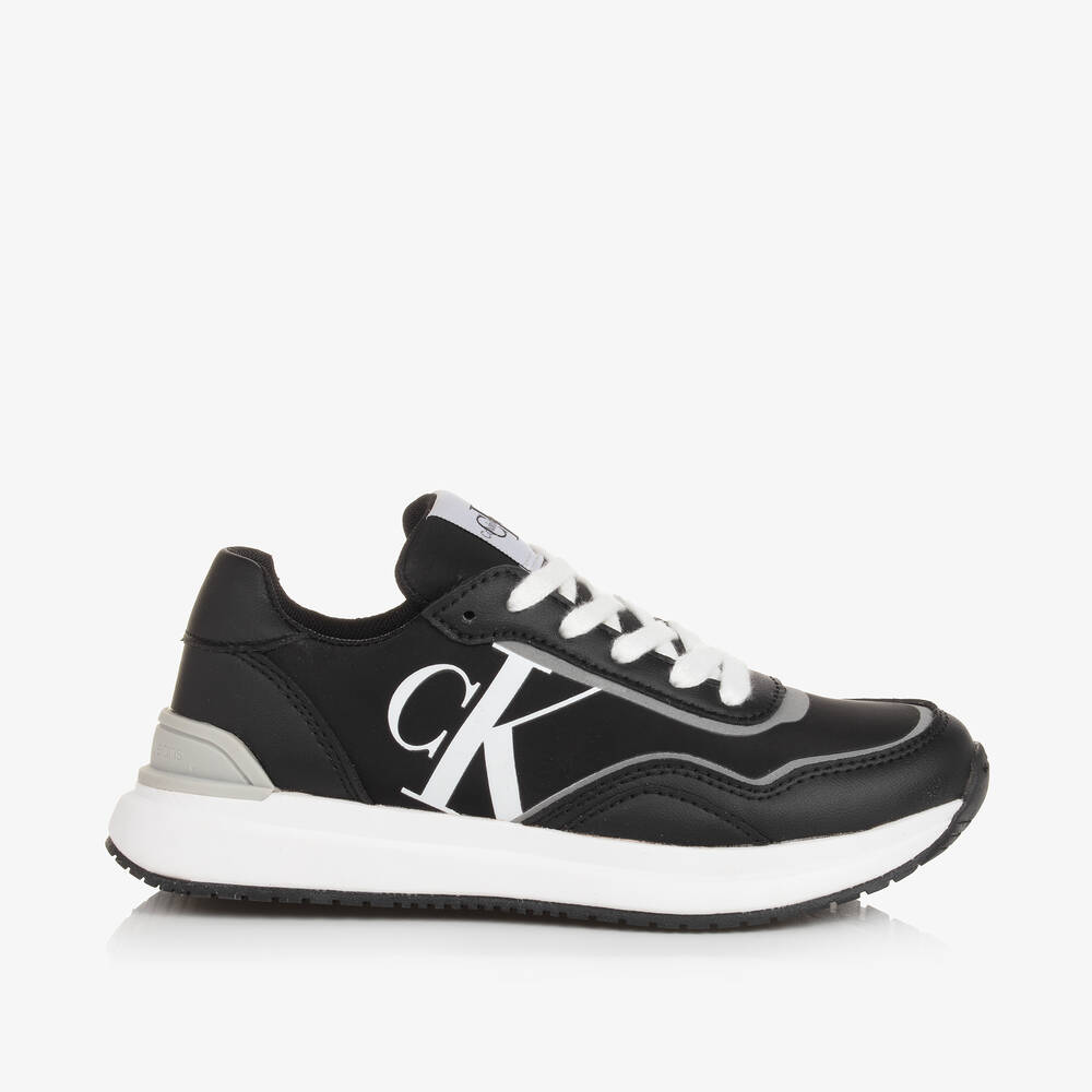 Calvin Klein Black Faux Leather Lace-up Trainers