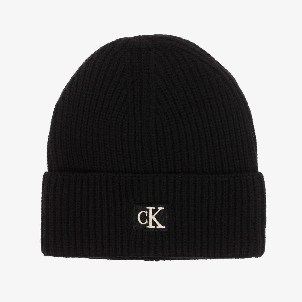 Calvin Klein - قبعة بيني أكريليك محبوك لون أسود | Childrensalon