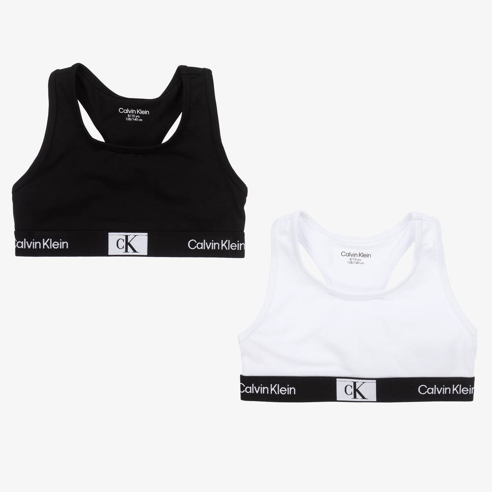Calvin Klein - Black & White Cotton Cropped Tops (2 Pack) | Childrensalon