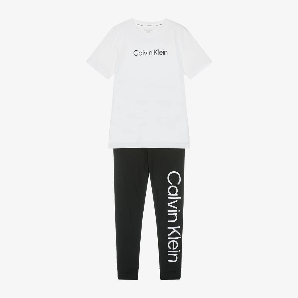 Calvin Klein - بيجاما قطن لون أسود وأبيض | Childrensalon