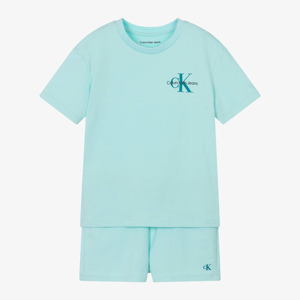 Calvin Klein - Blue Cotton Jersey Monogram Pyjamas | Childrensalon
