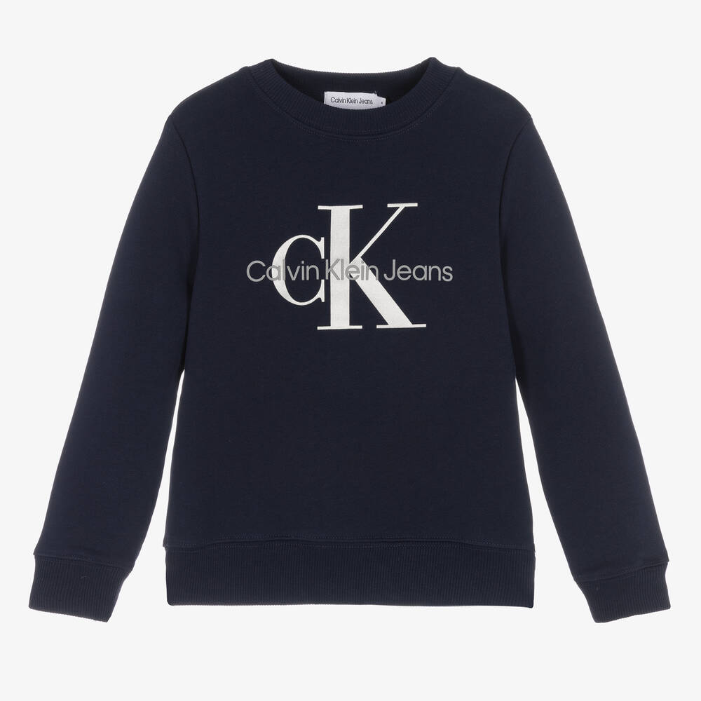Calvin Klein Jeans - Blue Cotton Logo Sweatshirt | Childrensalon