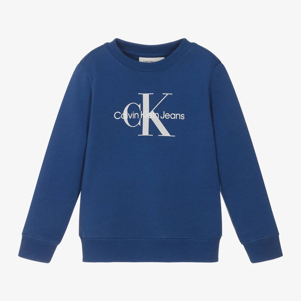 Calvin Klein - Blue Cotton Monogram Sweatshirt | Childrensalon