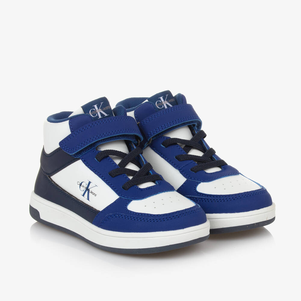 Calvin Klein - Blue & White Faux Leather High-Top Trainers | Childrensalon