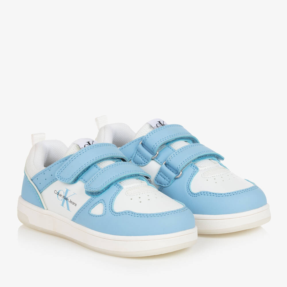 Calvin Klein - Бело-голубые кроссовки на липучке | Childrensalon