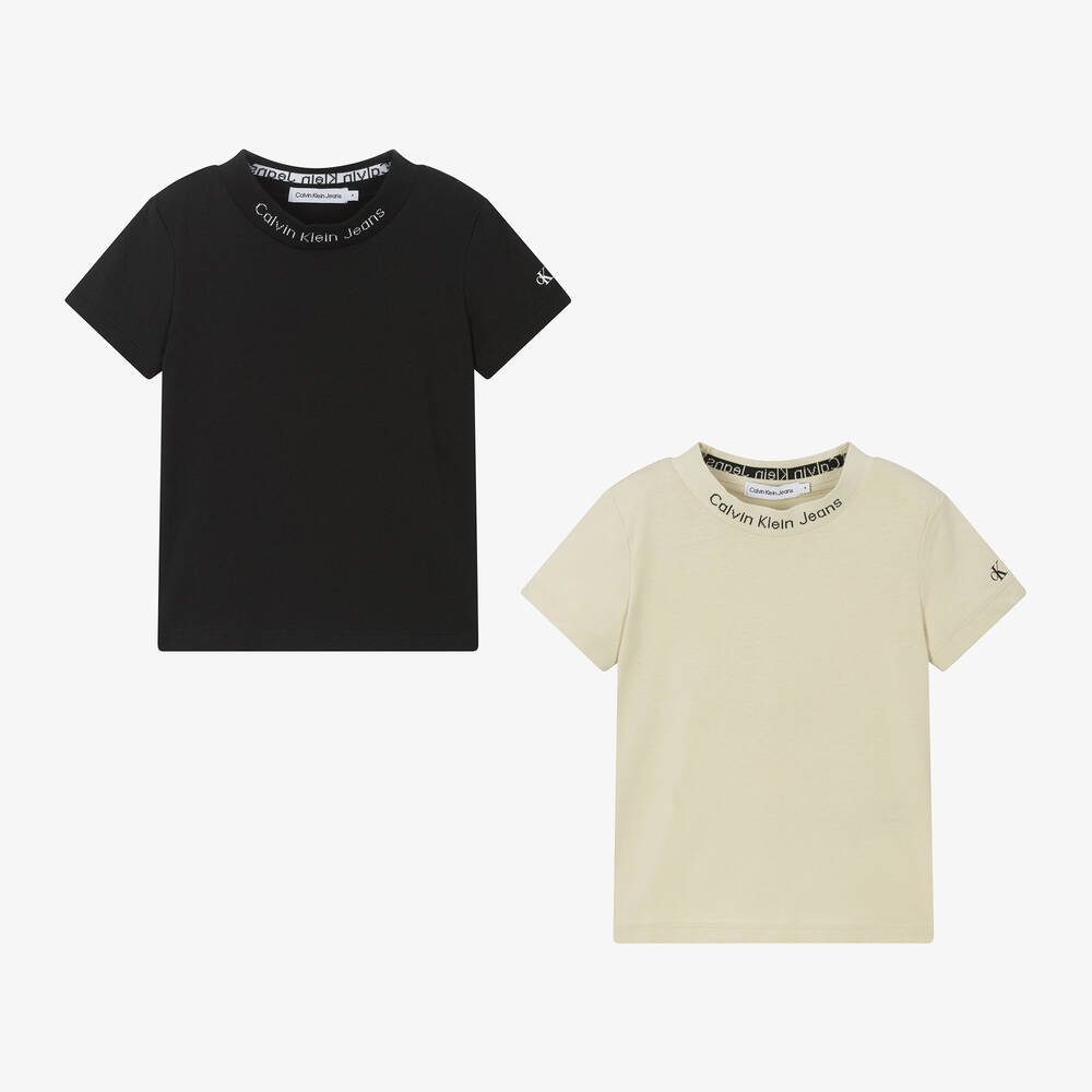 Calvin Klein - Boys Beige & Black T-Shirts (2 Pack) | Childrensalon