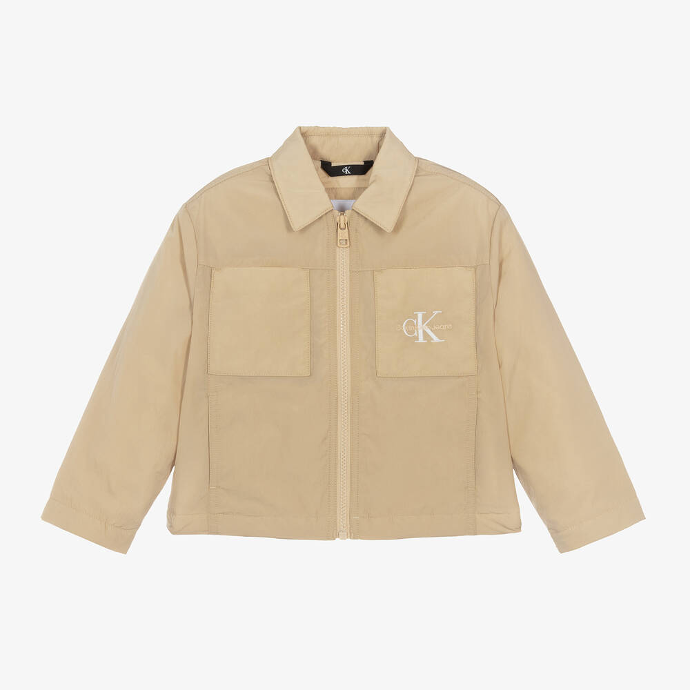 Calvin Klein - Boys Beige Zip-Up Jacket | Childrensalon