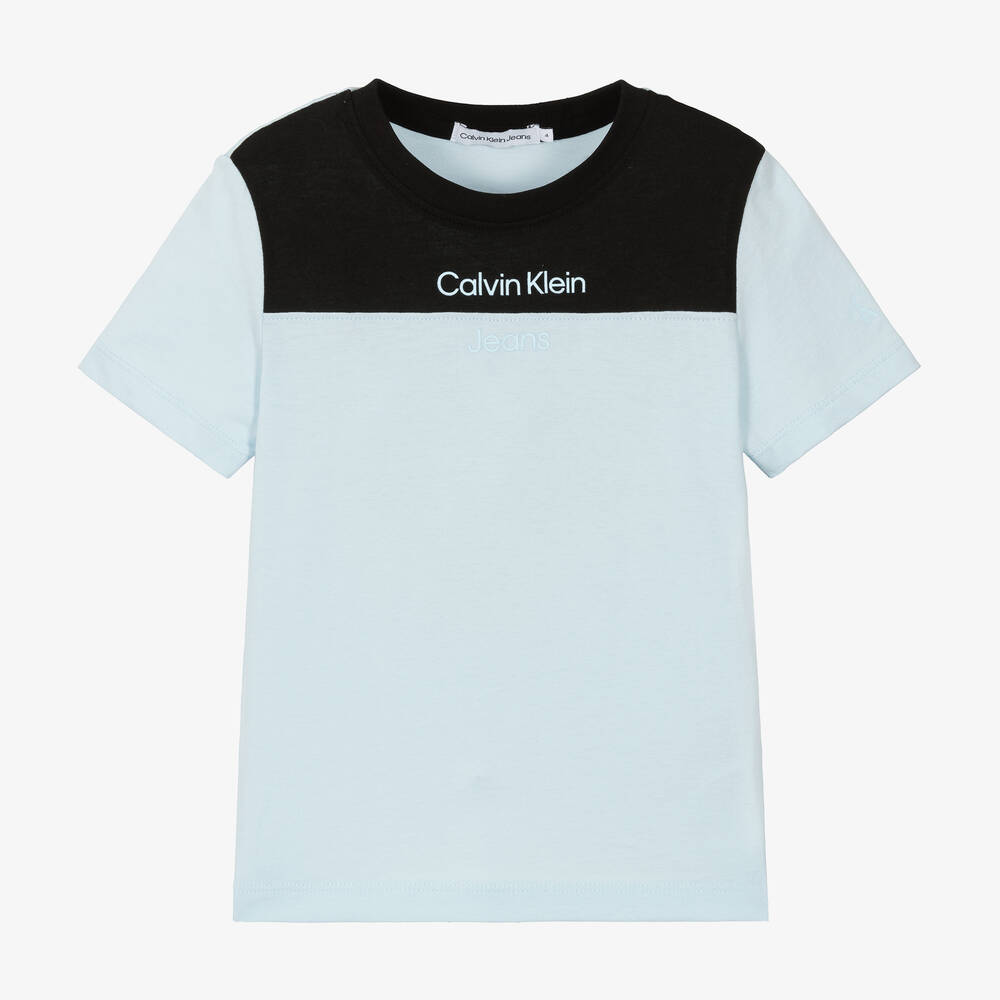 Calvin Klein - Boys Black & Blue Cotton T-Shirt | Childrensalon