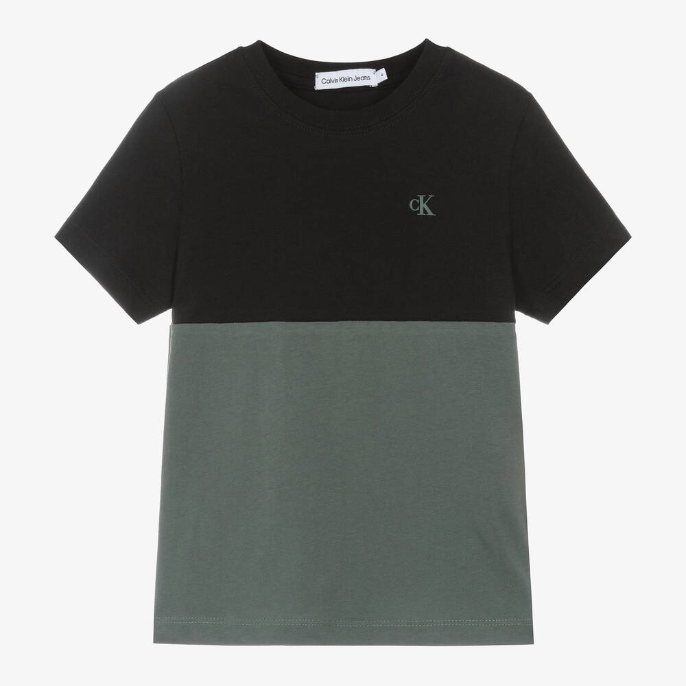 Shop Calvin Klein Boys Black Colourblock Cotton T-shirt