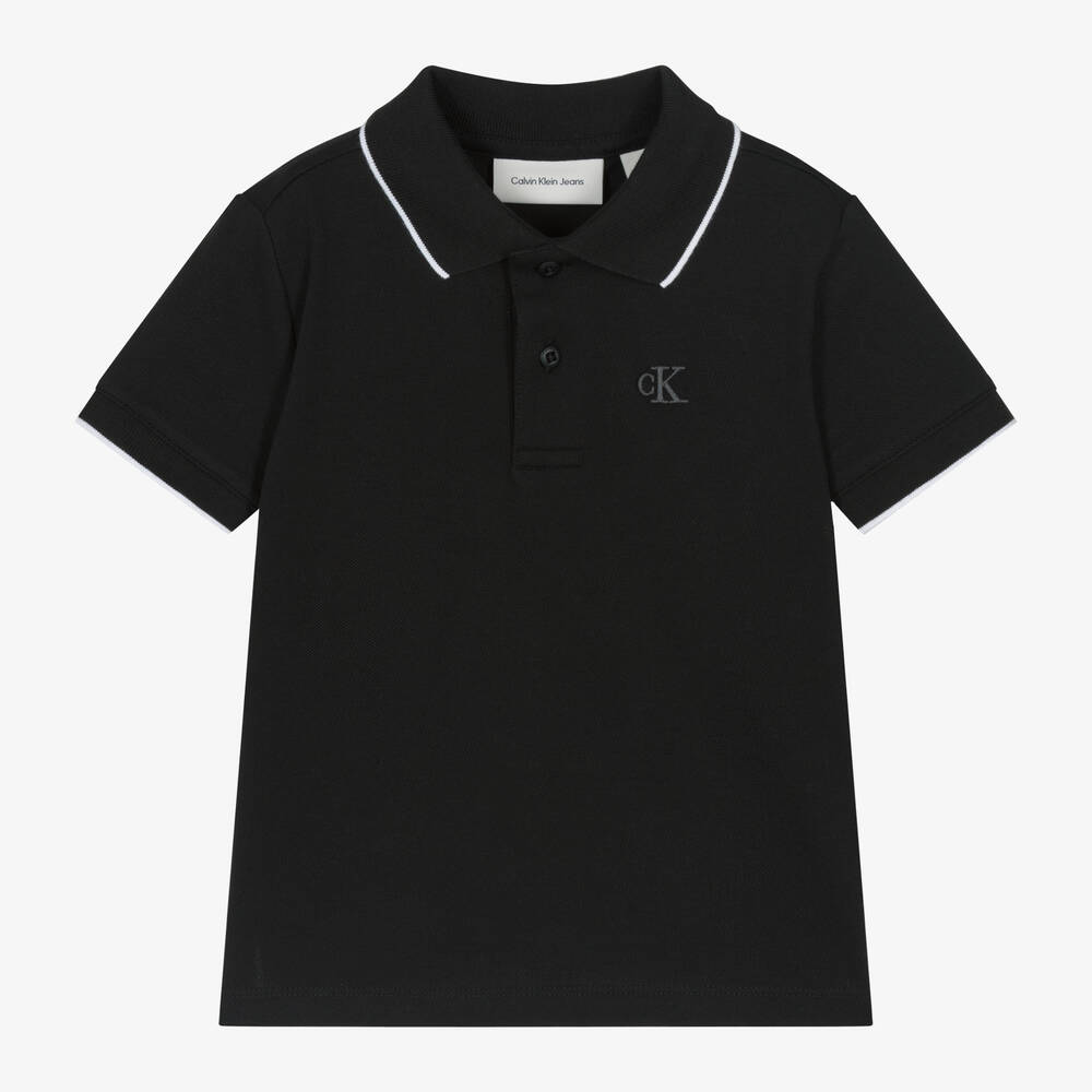 Calvin Klein - Boys Black Cotton CK Polo Shirt | Childrensalon