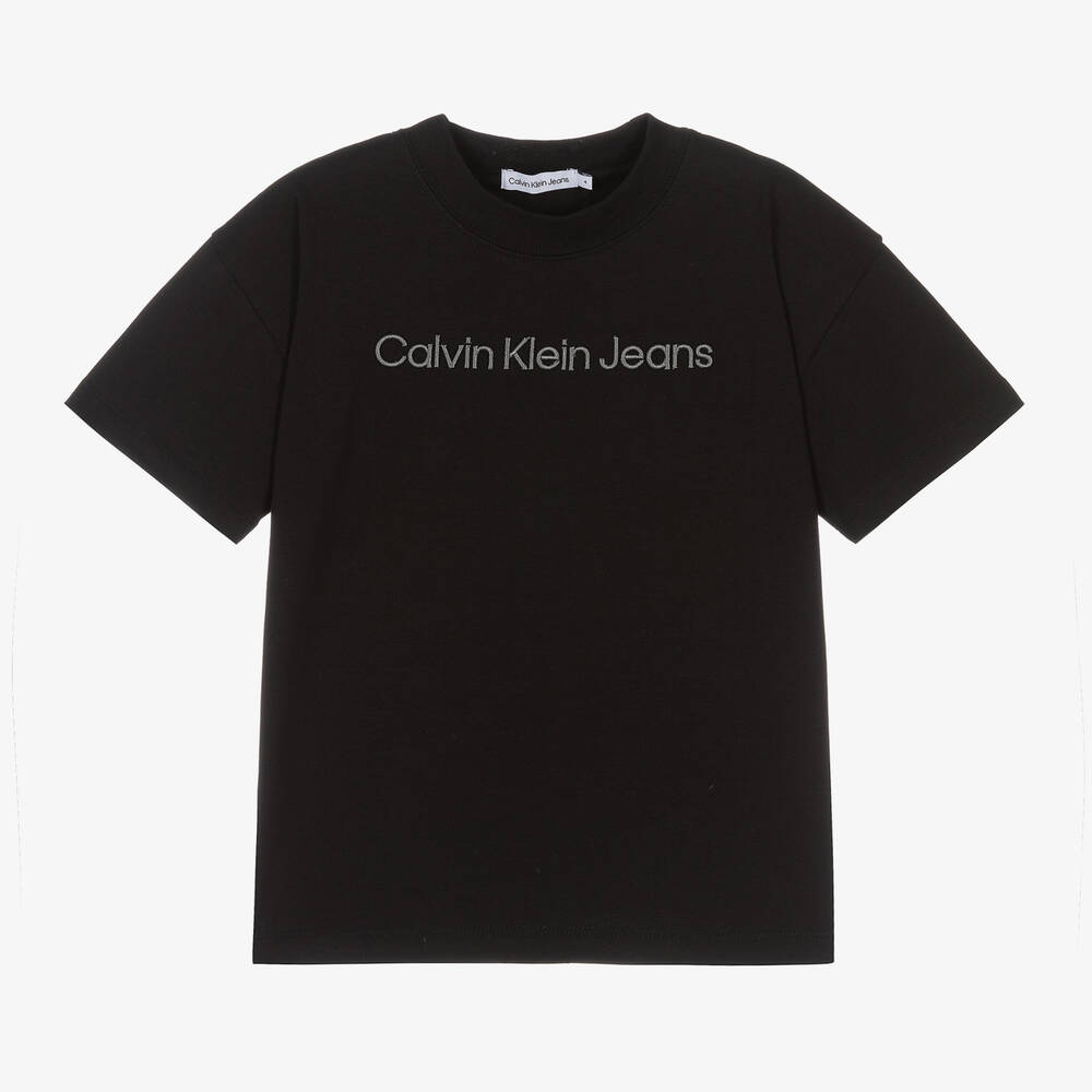 Calvin Klein - Черная футболка из хлопкового джерси для мальчиков | Childrensalon