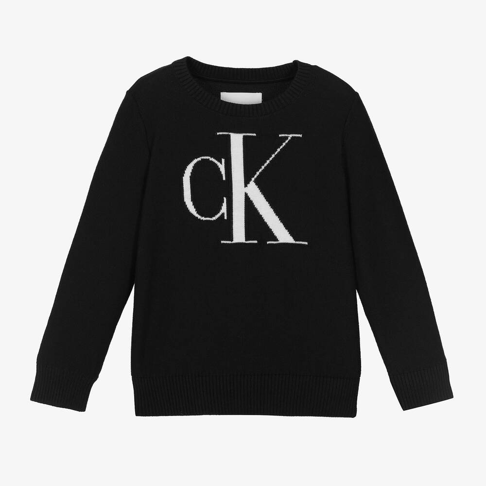Calvin Klein - بلوفر قطن محبوك لون أسود للأولاد | Childrensalon