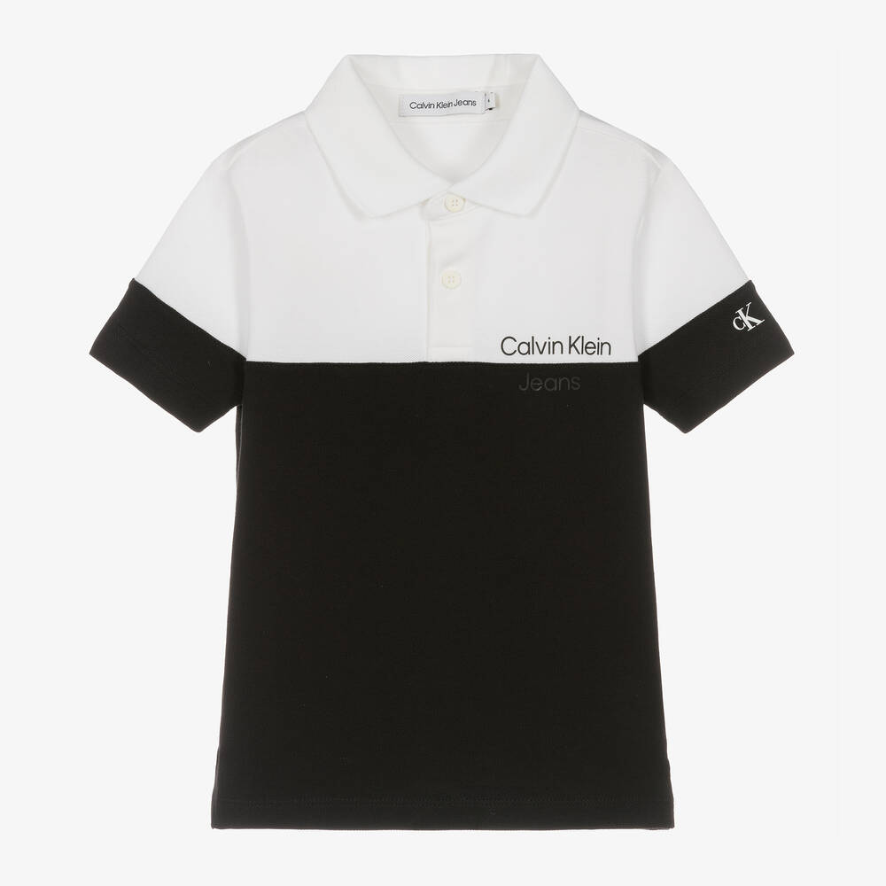 Calvin Klein - Boys Black Cotton Polo Shirt | Childrensalon