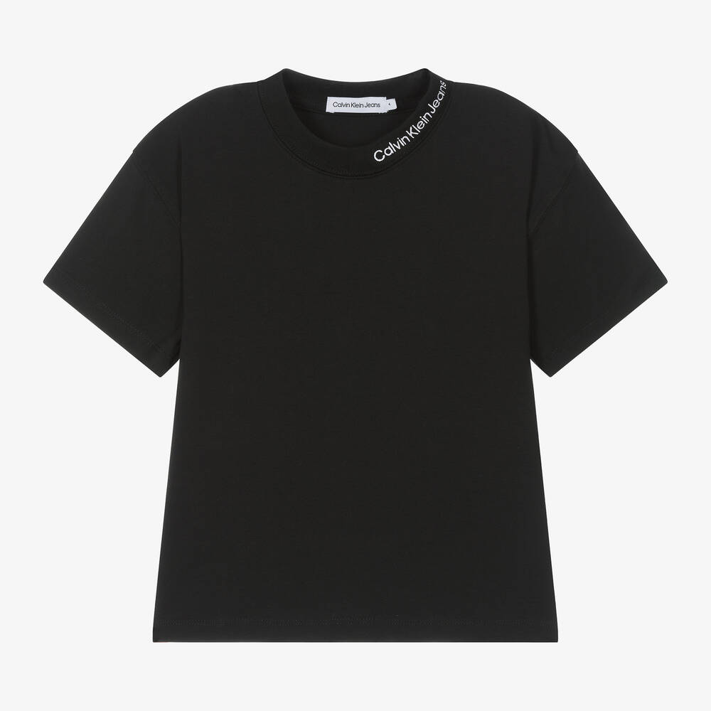 Calvin Klein - Boys Black Cotton Relaxed Fit T-Shirt | Childrensalon