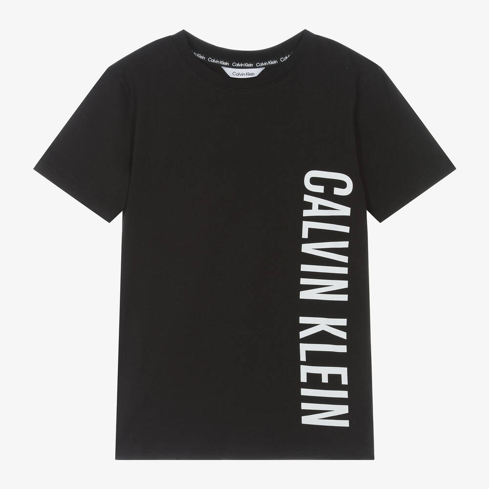 Calvin Klein - Boys Black Cotton T-Shirt | Childrensalon