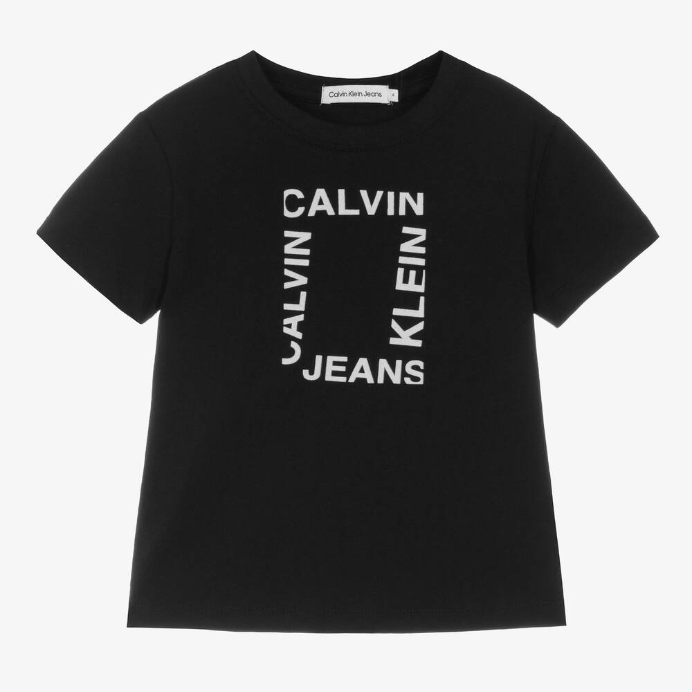 Calvin Klein - Boys Black Cotton T-Shirt  | Childrensalon