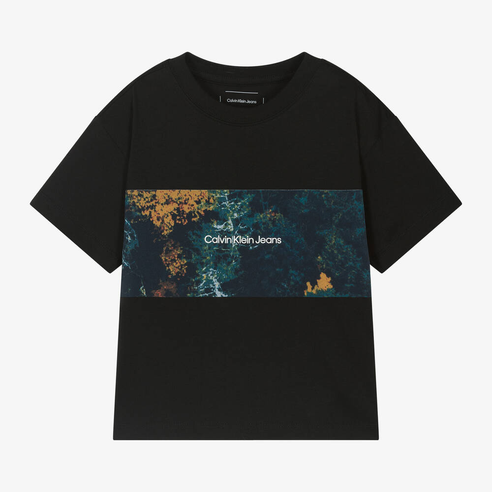 Calvin Klein - Boys Black Cotton T-Shirt | Childrensalon