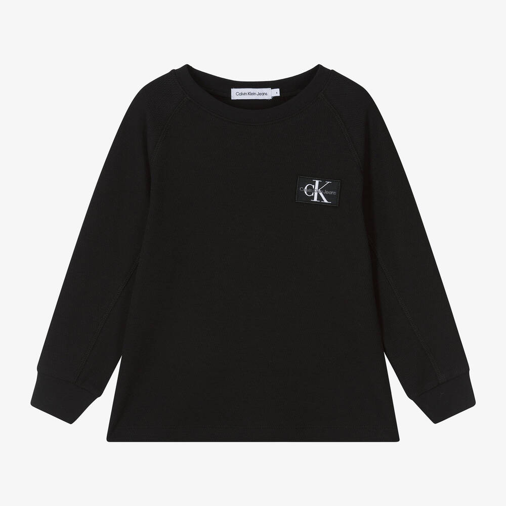 Calvin Klein - توب قطن جيرسي لون أسود للأولاد | Childrensalon