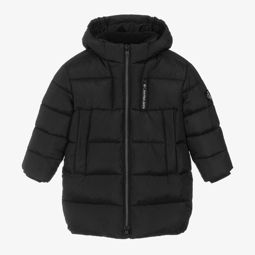 Calvin Klein - Boys Black Hooded Puffer Coat | Childrensalon