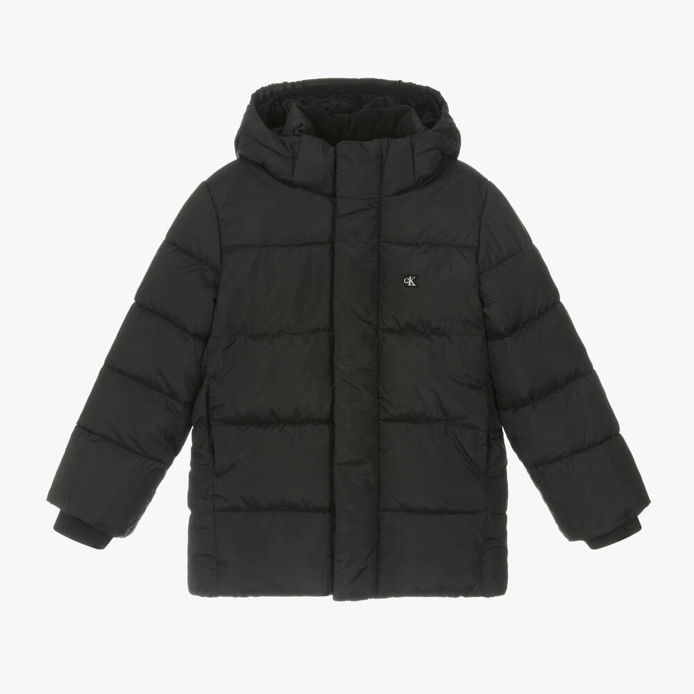 Calvin Klein - Boys Black Hooded Puffer Jacket | Childrensalon