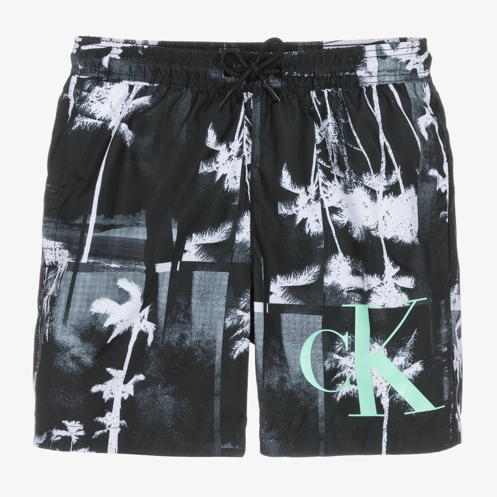Calvin Klein Kids' Boys Black Palm Tree Print Swim Shorts