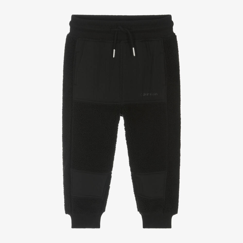 Calvin Klein - Boys Black Teddy Fleece Joggers | Childrensalon