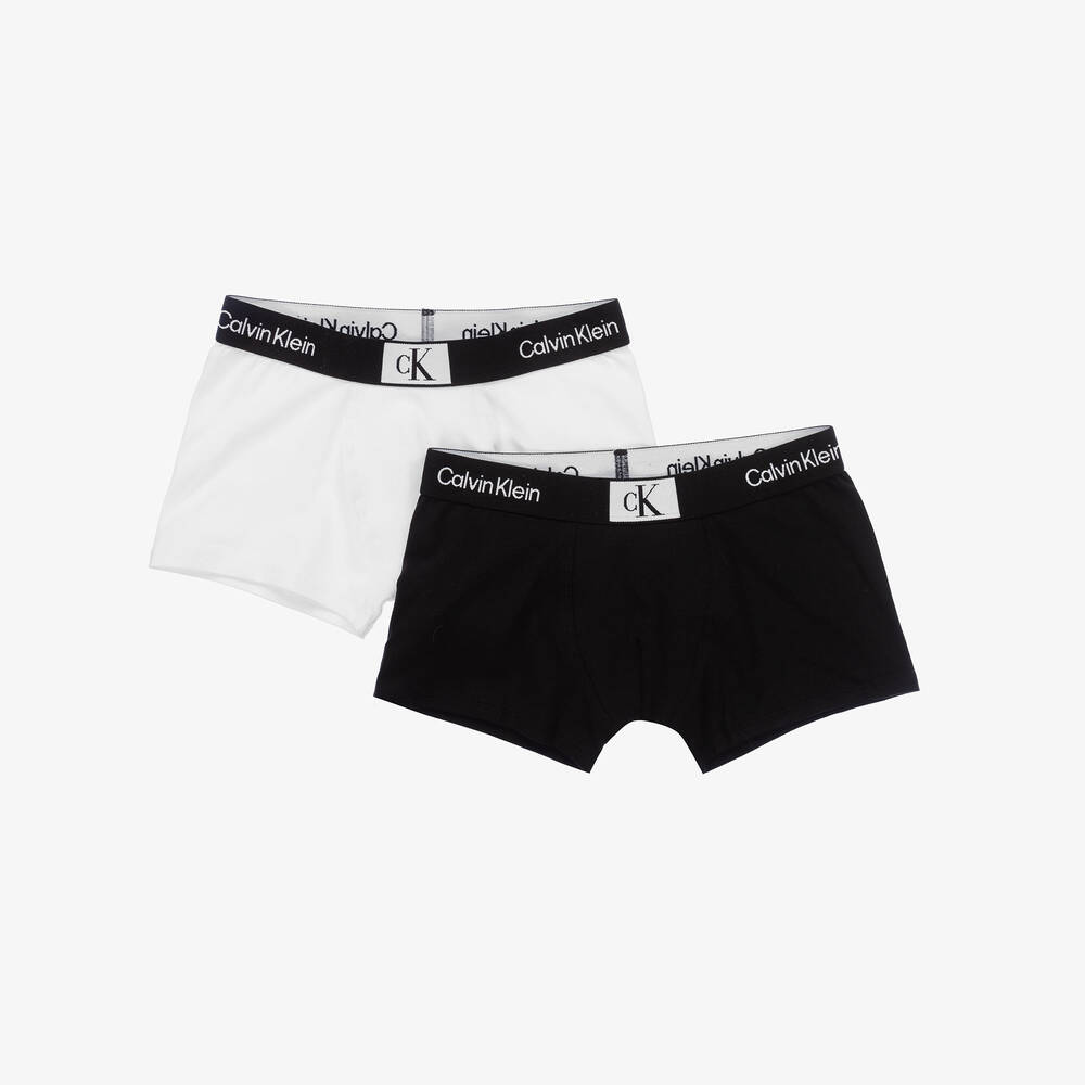 Calvin Klein - Boys Black & White Cotton Boxer Shorts (2 Pack) | Childrensalon