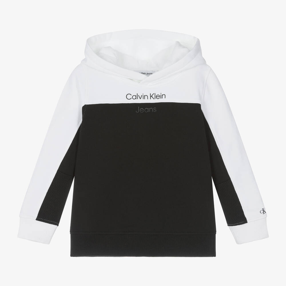 Calvin Klein - Boys Black & White Cotton Hoodie | Childrensalon