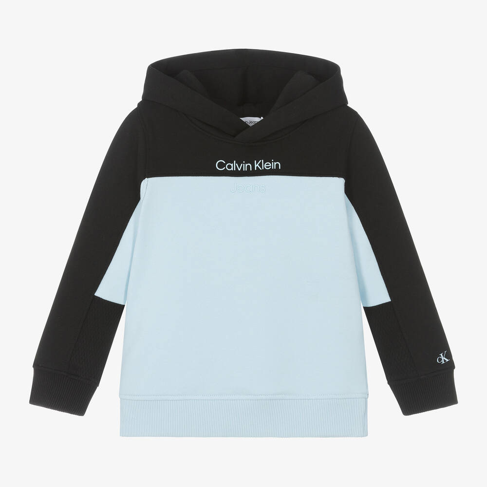 Calvin Klein - Boys Blue & Black Cotton Hoodie | Childrensalon