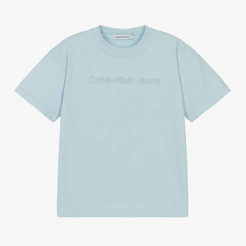 Calvin Klein - توب قطن جيرسي لون أزرق فاتح للأولاد | Childrensalon