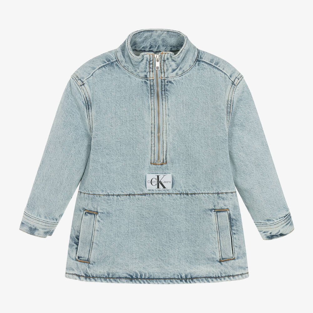 Calvin Klein - Boys Blue Denim Half-Zip Jacket | Childrensalon