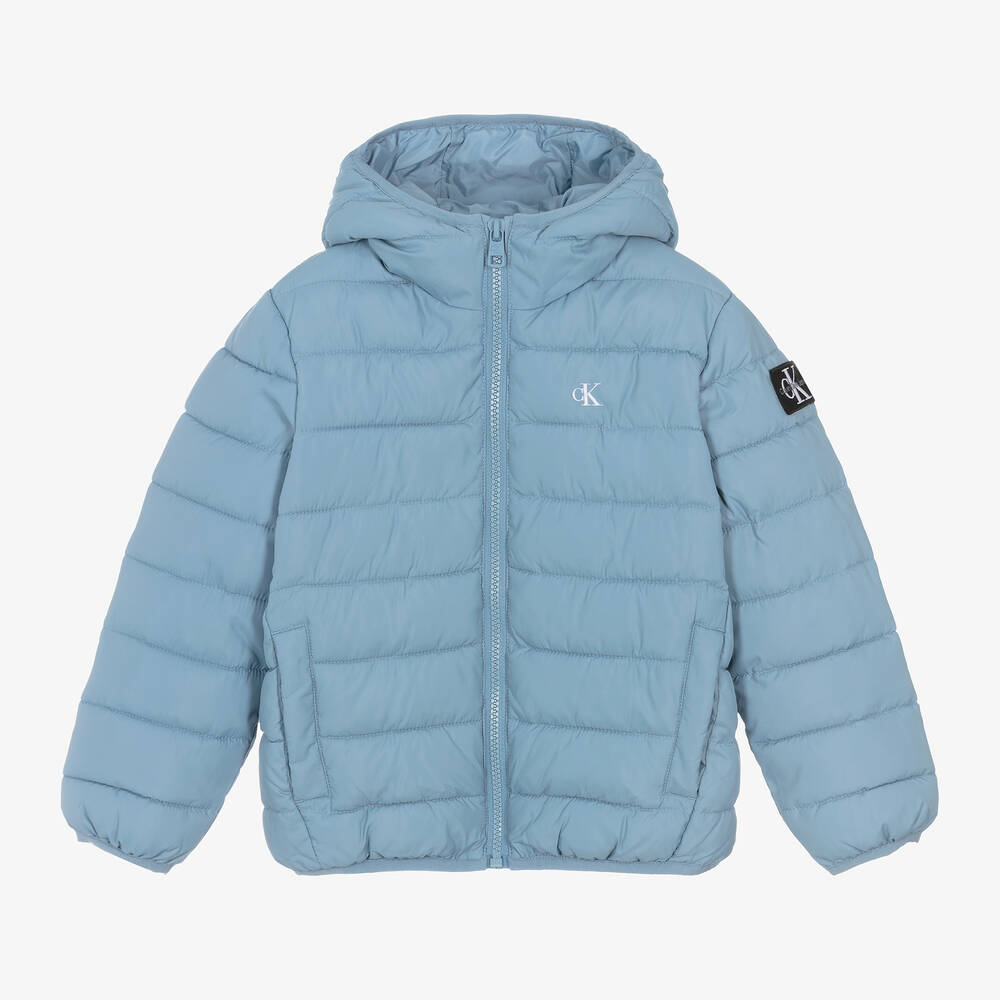 Calvin Klein - Boys Blue Hooded Puffer Jacket | Childrensalon