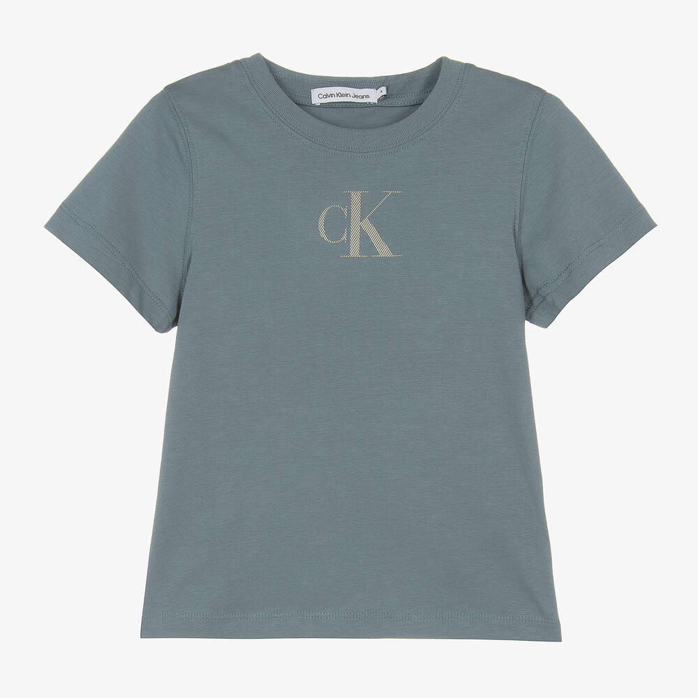 Calvin Klein - Boys Blue Monogram Cotton T-Shirt | Childrensalon