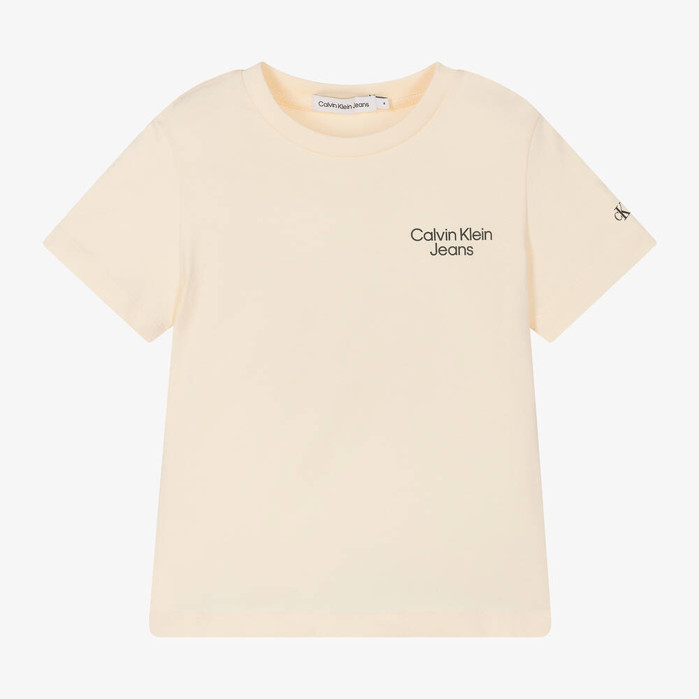 Calvin Klein - تيشيرت قطن لون عاجي داكن للأولاد | Childrensalon