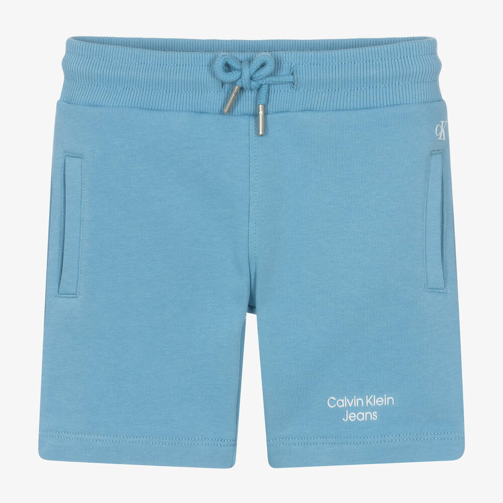 Calvin Klein - شورت قطن جيرسي لون أزرق للأولاد | Childrensalon