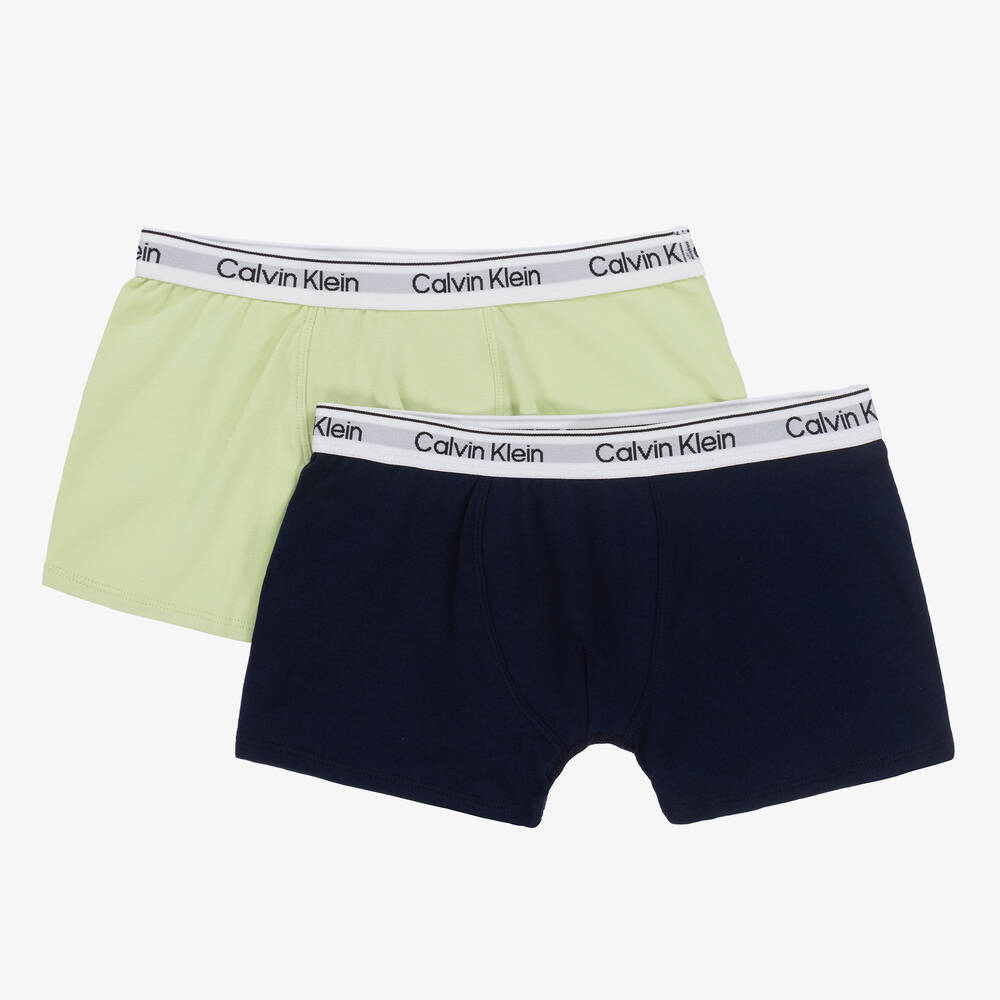 Calvin Klein - Green | Boys & Childrensalon Cotton Blue (2 Pack) Boxers