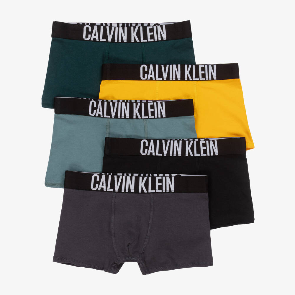 Calvin Klein - شورت بوكسر قطن لون أخضر للأولاد (عدد 5) | Childrensalon