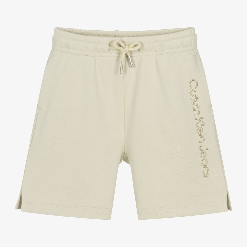 Calvin Klein - Boys Green Embroidered Cotton Shorts | Childrensalon