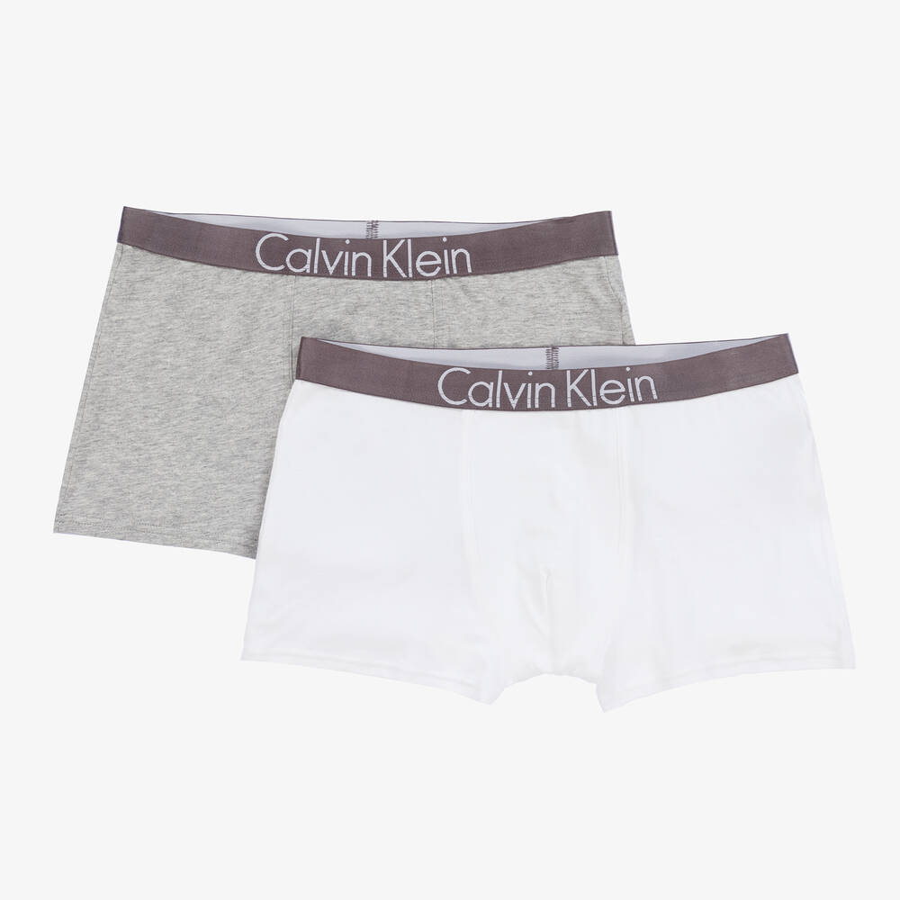 Calvin Klein - Boys Grey & White Cotton Boxers (2 Pack) | Childrensalon