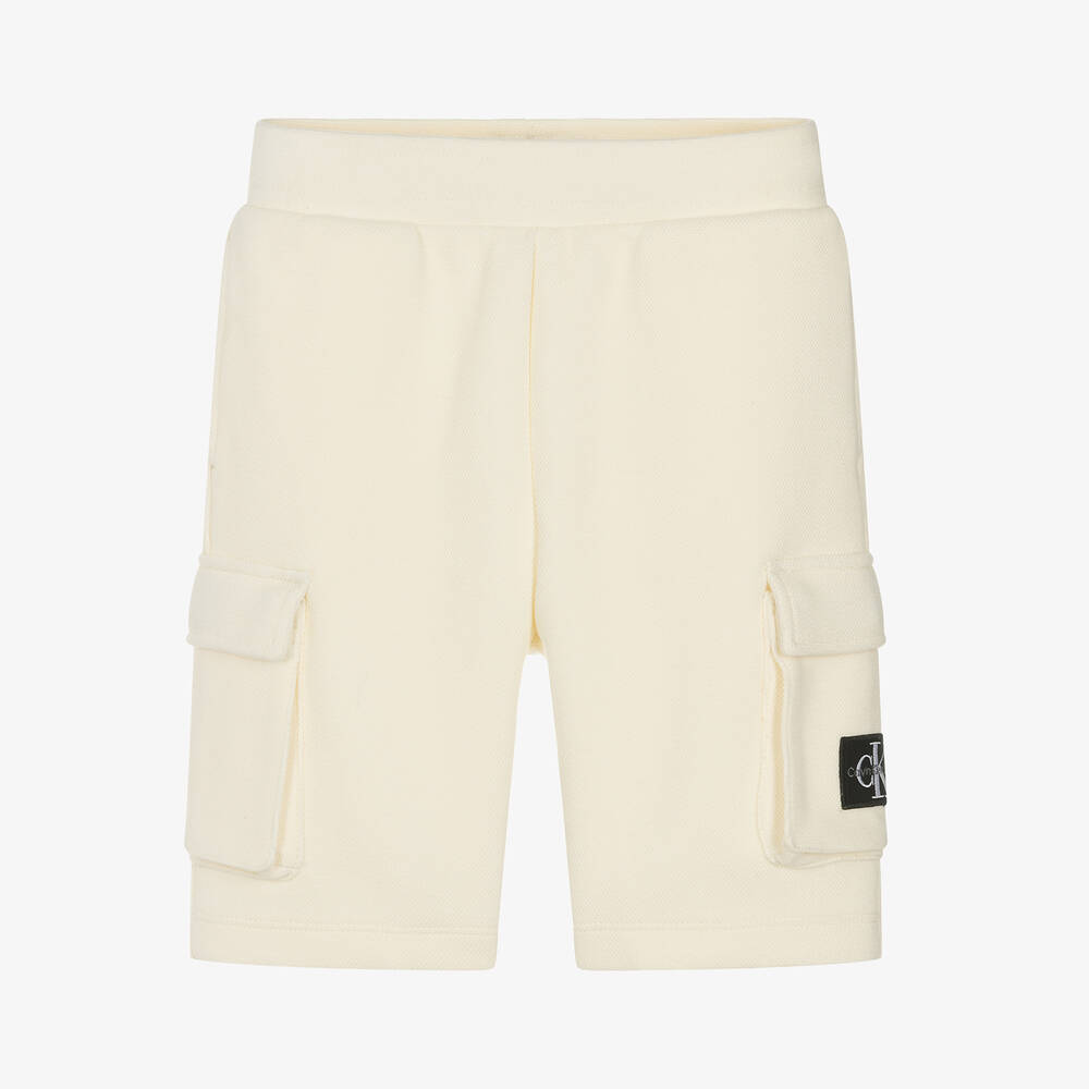 Calvin Klein - Boys Ivory Cotton Shorts | Childrensalon