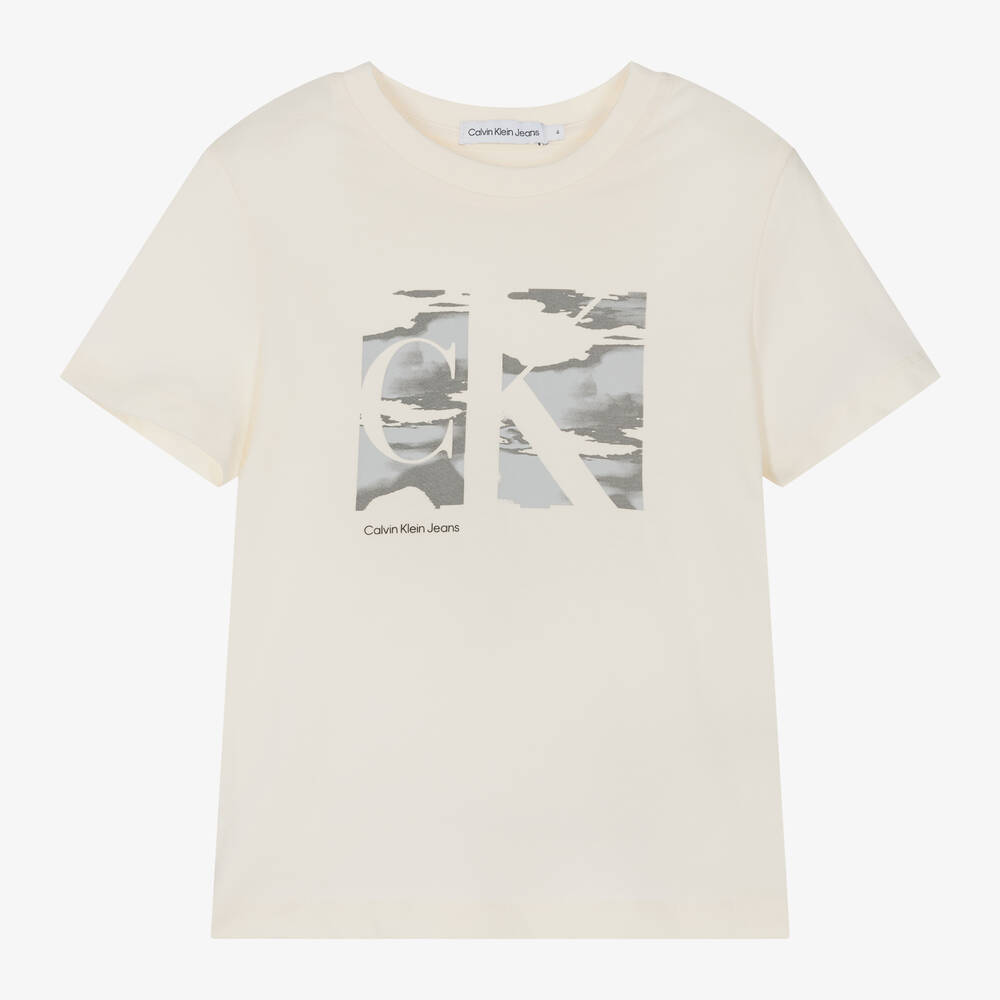 Calvin Klein - Boys Ivory Cotton T-Shirt | Childrensalon