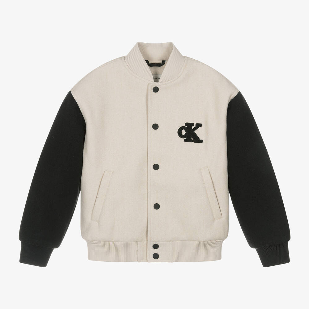 Calvin Klein - Boys Ivory Felted Bomber Jacket | Childrensalon