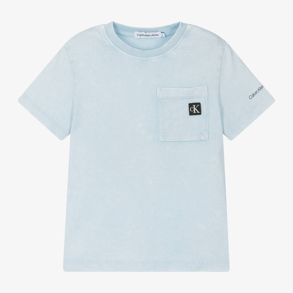 Calvin Klein - Boys Light Blue Cotton Acid Wash T-Shirt | Childrensalon