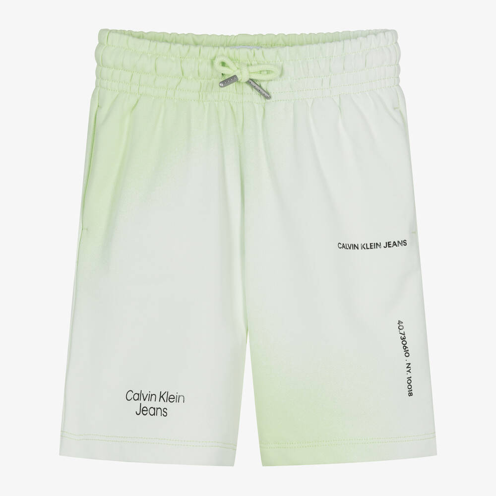Calvin Klein - شورت قطن لون أخضر ليموني للأولاد | Childrensalon
