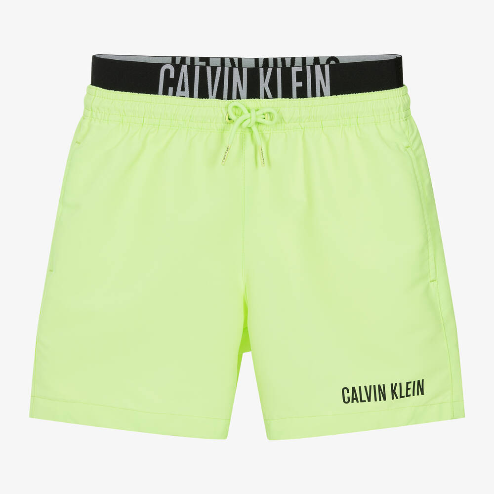 Calvin Klein - Boys Neon Green Swim Shorts | Childrensalon