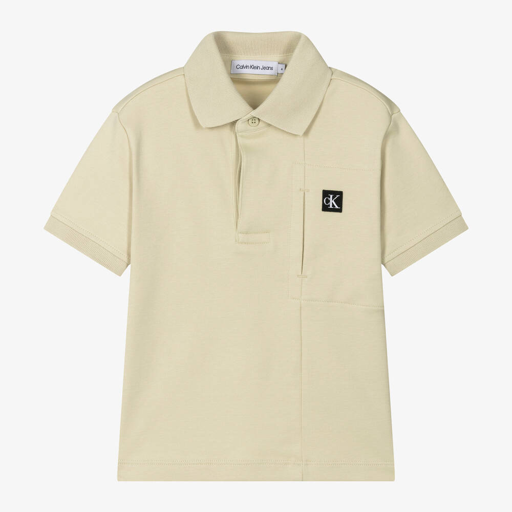Calvin Klein - Boys Pale Green Cotton Polo Shirt | Childrensalon