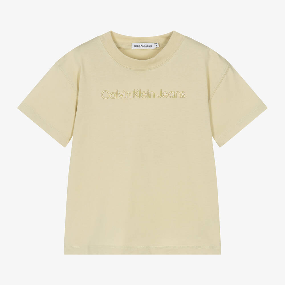 Shop Calvin Klein Boys Pale Green Cotton T-shirt