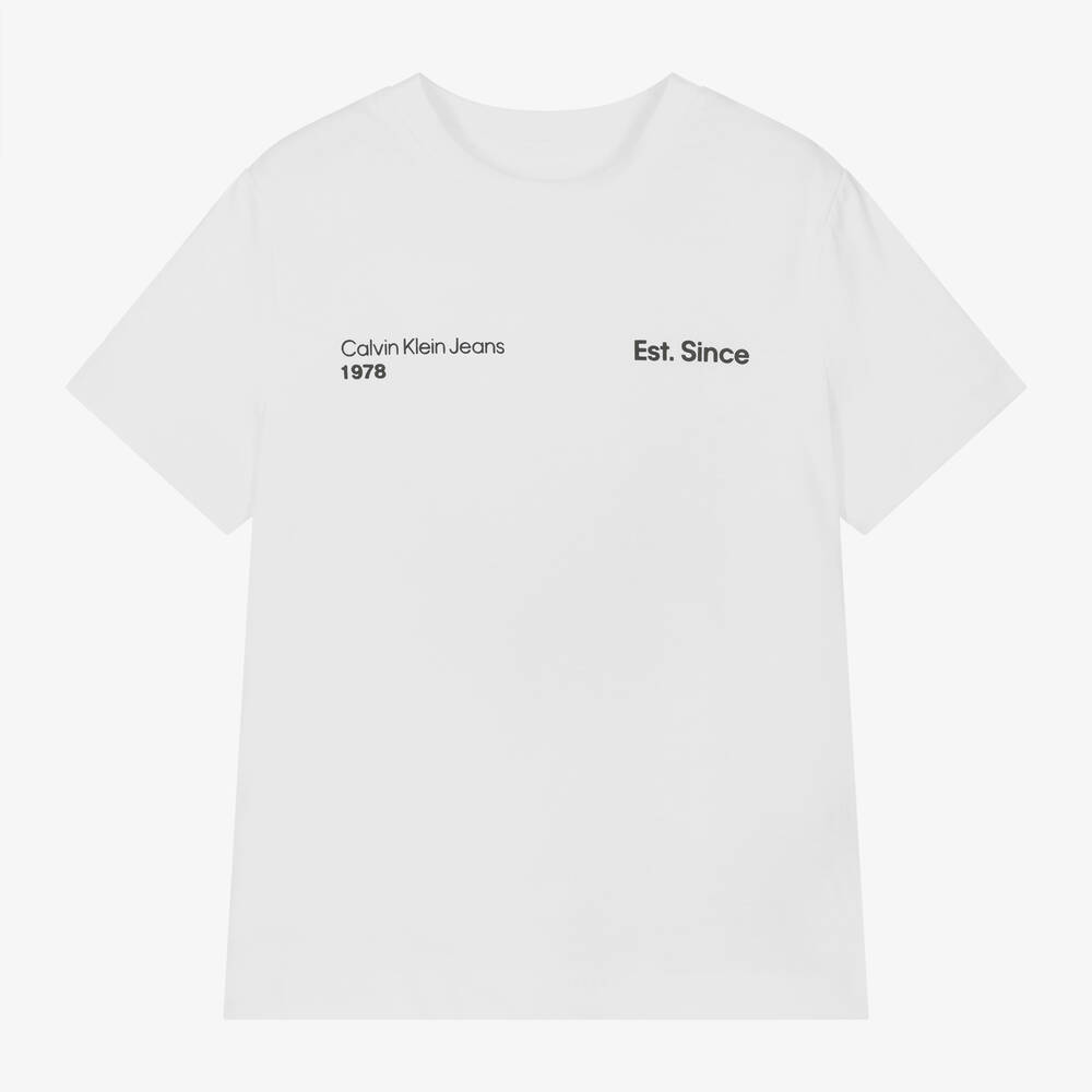 Calvin Klein - Boys White Cotton Graphic T-Shirt | Childrensalon