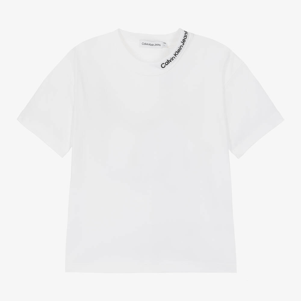 Calvin Klein - Boys White Cotton Relaxed Fit T-Shirt | Childrensalon